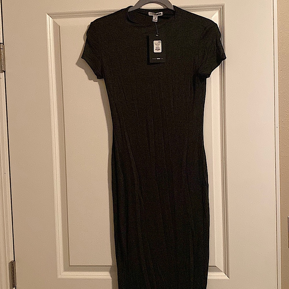 Grey FashionNova Charcoal Bodycon Midi Dress